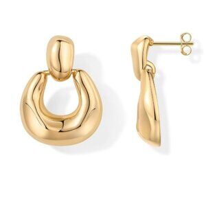 14K Gold Plated Chunky Dangle Door Knocker Earrings
